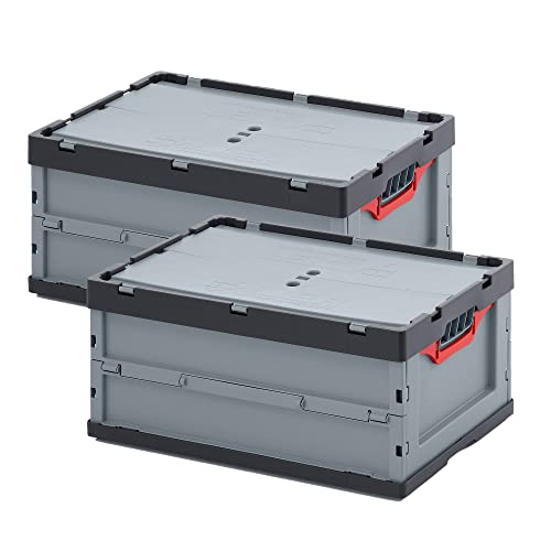 Auer Faltbox 2er Set FBD 64/27 + Klappdeckel, 60x40x27cm, 56L | Klappbox stapelbar Kunststoffbox Euromaß | Transportbox Lagerbox Aufbewahrungsbox Lebensmittelbox Camping von Auer Packaging