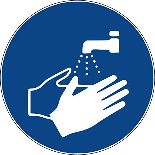 10 Aufkleber Hände waschen Aufkleber Handreinigung (10 Stück) 95 mm vorgestanzt, selbstklebend, Hand waschen Schild überkleben, Hände reinigen Gebotszeichen Warnzeichen Hände waschen M011 von Aufklebo