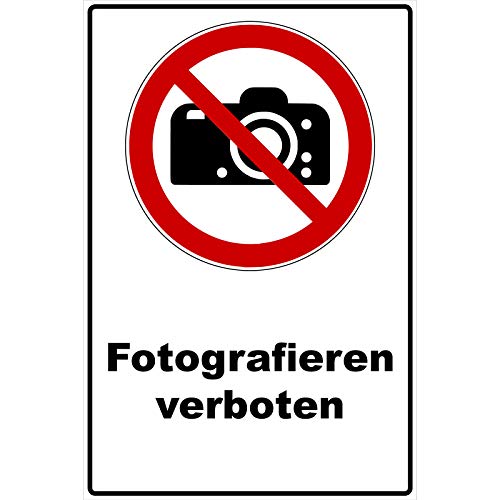 Schild Fotografieren verboten Schild Verbotszeichen Mehrfarbig 30 x 20 x 0,3 cm Hartschaumplatte Warnzeichen Schild Keine Fotos, Fotoverbot von Aufklebo