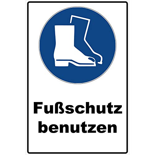 Schild Fußschutz benutzen Schild Gebotszeichen blau 30 x 20 x 0,3 cm Hartschaumplatte von Aufklebo