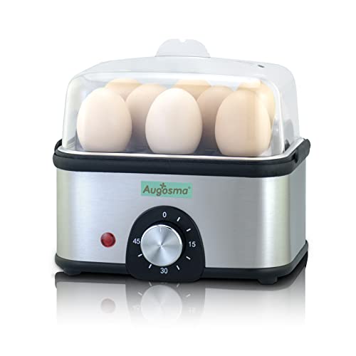 Augosma 2 in 1 Eierkocher Edelstahl mit Bratpfanne, Eierkocher für 1-8 Eier mit Zeiteinstellung zur Härteeinstellung, Messbecher mit Eierstecher, Abschaltautomatik zum Überhitzungsschutz, BPA-freies von Augosma