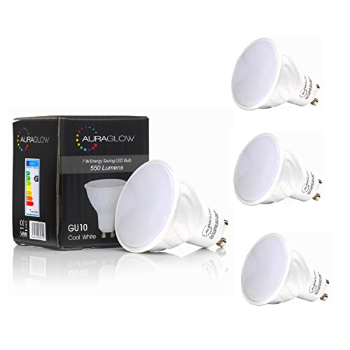 Auraglow Energiesparlampe 7w LED GU10 Spot Tageslicht-weiß 6500k 550 Lumen Leuchtmittel, Entspricht 70w - 4 Stück von Auraglow