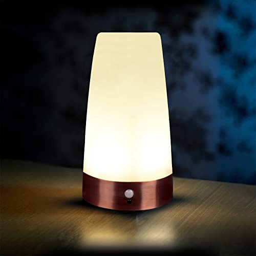 Auraglow Kabellose PIR-Bewegungsmelder-Tischlampe, superhell, LED, batteriebetrieben, Flur-Nachtlicht, rund, 1 Stück von Auraglow