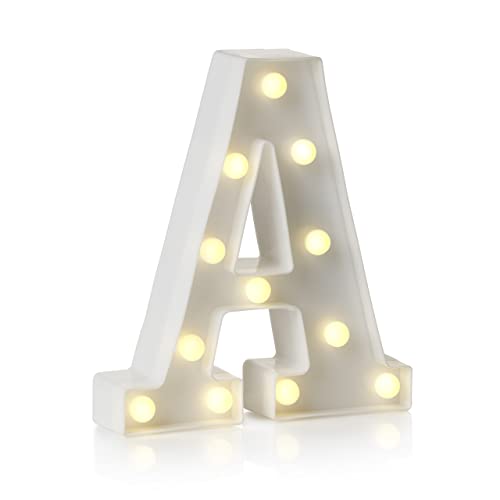 Auraglow LED Alphabet Buchstaben & Zahlen Licht Schild Dekorationen Lampe für Zuhause Geburtstag Party Event, Nachtlichter, batteriebetriebene Buchstaben und Zahlen mit vier Stunden Timer (A) von Auraglow