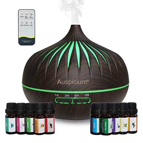 Aroma Diffuser,Aroma Diffuser Elektrisch,Dunkelbraun 500ml Aroma Diffuser ;Luftbefeuchter Mit Fernbedienung 10 Ätherischen Ölen,LED Ultra Leise Aroma Diffuser,Aroma Diffuser Öl von Auspicium