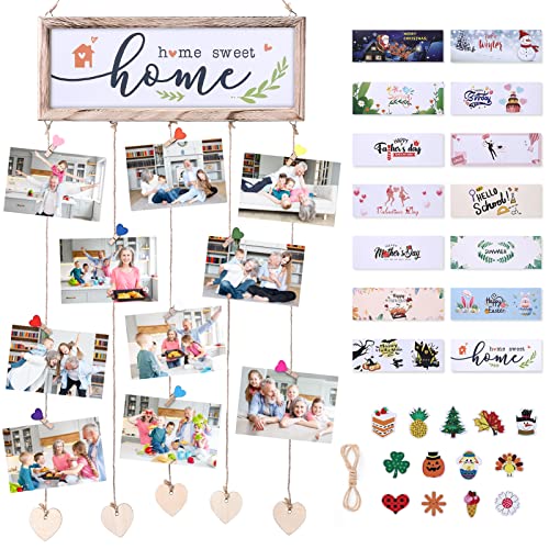 Auton 16 Zoll Hölzerne Fotorahmen, Hängende Holzrahmen mit Seilkarte Clips, Geschenke für Geburtstag Festival Eltern Kinder Home Decor von Auton