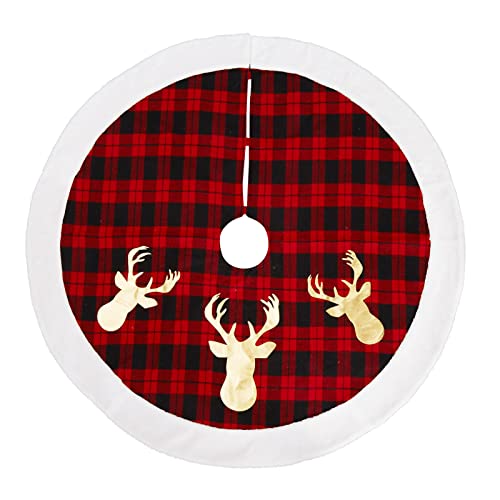 Auton 48-Zoll-Weihnachtsbaumrock, Buffalo Plaid Weihnachtsbaumrock rot, Xmas Baumrock mit Rentier Design für Holiday Party Indoor-Dekorationen, Rot & Schwarz von Auton