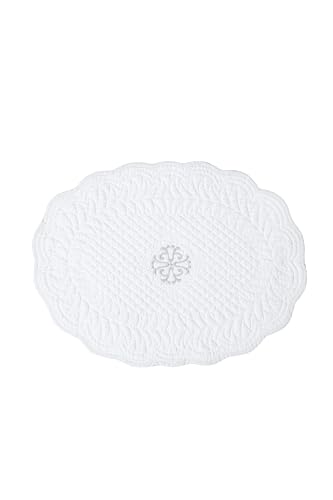 Autrefois 6 Tischsets Boutis Bastidon oval weiß 35 x 50 cm, bestickt aus Baumwolle, French Style, Shabby Charme von Autrefois