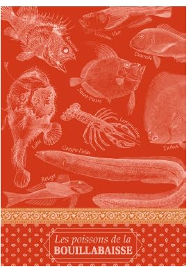 Autrefois Küchentuch, Jacquard, Rot, 48 x 70 cm, Geschirrtuch, 100 % Baumwolle, Motiv Kochrezepte, Bouillabaisse, Geschenk zum Muttertag von Autrefois