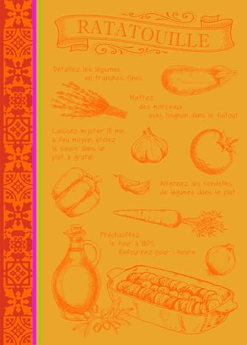 Autrefois Küchentuch, Jacquard, leuchtendes Orange, 48 x 70 cm, Geschirrtuch, 100 % Baumwolle, Motiv Rezepte, Motiv Gemüse, Ratouille von Autrefois