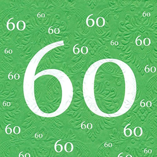 Servietten 60 Geburtstag mit Prägung grün 20 Stück, 3-lagig 33x33cm von AvanCarte