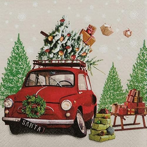 Servietten Weihnachten Winter Mini Santa Baum Geschenke 20 St 3-lagig 33x33cm von AvanCarte
