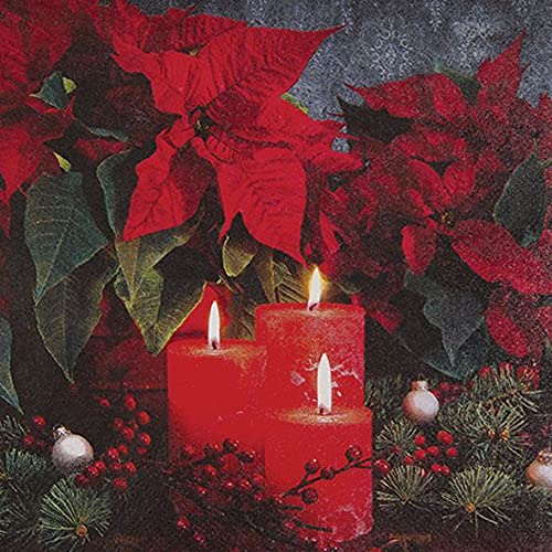 AvanCarte Servietten Weihnachten Winter Rot Kerzenlicht 20 St 3-lagig 33x33cm, von AvanCarte
