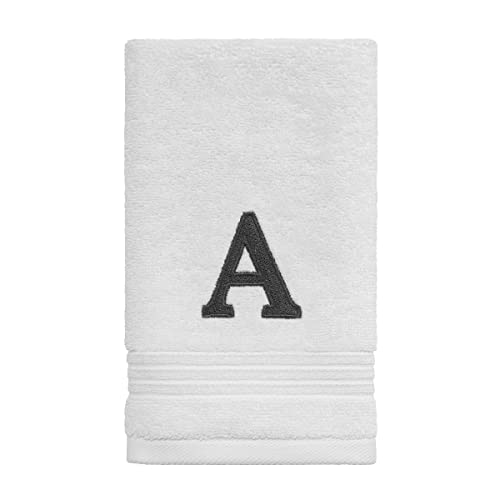 Avanti Linens Monogramm Besticktes Handtuch mit Fingerspitzen-Motiv, 100% Baumwolle, A, Weiß/Grau von Avanti Linens