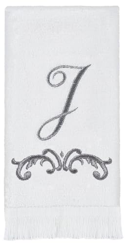 Avanti Monogram Fingertip Towel, J-Scroll, White/Pewter von Avanti Linens