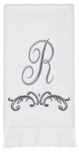 Avanti Monogram Fingertip Towel, R-Scroll, White/Pewter von Avanti Linens