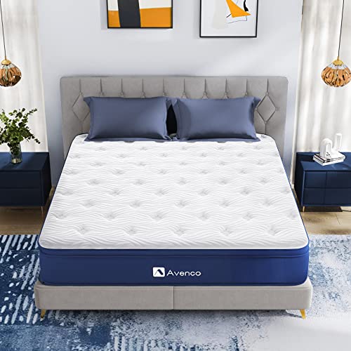 Avenco Hybrid Federkernmatratze, Memory Foam, Weiß & Blau, 140 x 200 cm von Avenco