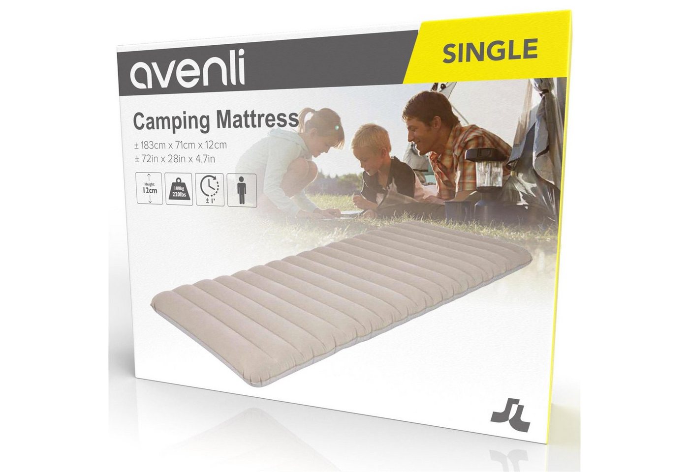 Avenli Luftbett Campingbett aufblasbar 183x71x12 cm, (Luftmatratze für 1 Person), Gästebett mit beflockter Oberfläche von Avenli
