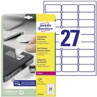 Avery-Zweckform L6114-20 Sicherheits-Etiketten 63.5 x 29.6mm Polyester-Folie Weiß 480 St. Permanent von Avery-Zweckform