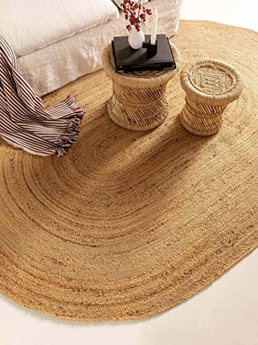 Teppich Jute Natur Oval Form 100% handgeflochten Dekor Teppich (180 x 240 cm) Beige von Avgari Creation