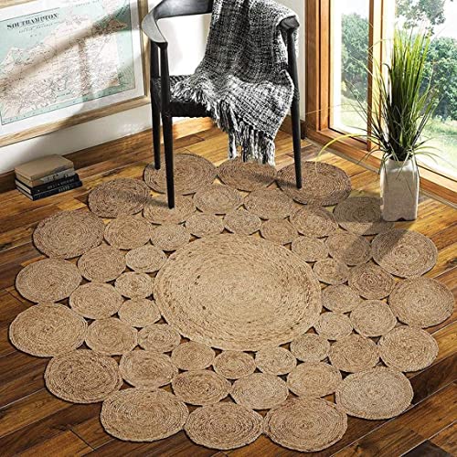 Teppich aus natürlicher Jute, runde Form, handgeflochten, wendbar, Heimdekoration, 60 x 60 cm von Avgari Creation
