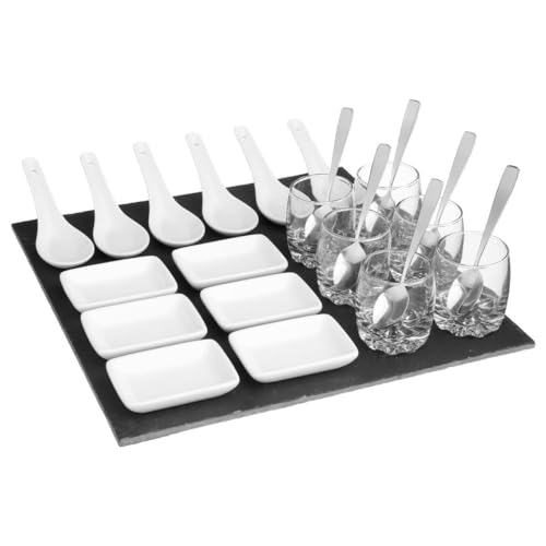 Aperitif-Set mit 25 Teilen | Aperitif-Set mit Tablett | Vorspeisen-Set mit Tablett | Aperitif-Service mit 25 Teilen und Schiefertablett 30,5 x 6,5 x 30,5 cm von Avilia