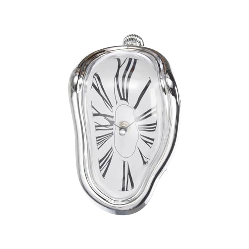 Avilia Uhr mit Melting Time Design für Wohnzimmer und Schlafzimmer - Schmelzende Uhr, ideal für die Dekoration des Hauses, aus Kunststoff, 18 x 13 x 17 cm, Silber von Avilia