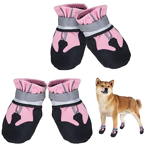 Avvrel Hundeschuhe, 4 Stück Pfotenschutz Hundestiefel rutschfeste wasserdichte Hundeschuhe mit Verstellbar Reflektierendem Riemen, Outdoor Hundeschuhe für Kleine Mittel Große Hunde (S, Rosa) von Avvrel