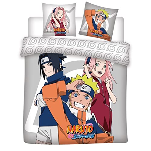 Aymax S.P.R.L Bettwäsche für Doppelbett, Naruto, Sakura und Sasuke, Bettbezug 240 x 220 cm + 2 Kopfkissenbezüge 63 x 63 cm von Aymax