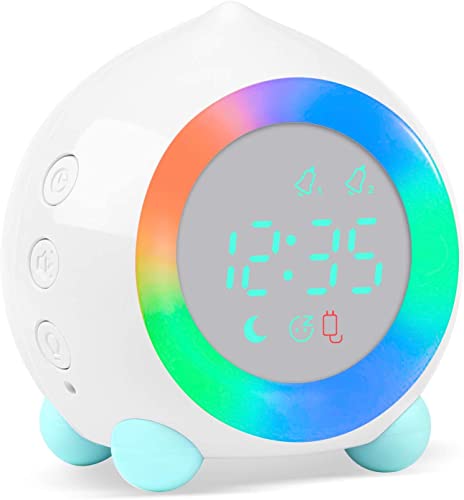 Ayybboo Kinderwecker Digitaler,Wecker Digital Sonnenaufgangssimulator Kinderwecker für Mädchen Jungen mit Bunte Lichter Leiser Wecker Ohne Ticken Schlafzimmer (Weiß) von Ayybboo