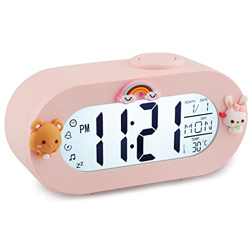 Ayybboo Wecker Digital Kinder,Kinderwecker mit Snooze Funktion 8 Klingeltöne 12/24 Stunden,Wecker Kinder Mädchen Einfach zu Bedienen für Kinderzimmer,Schlafzimmer,Wohnzimmer (Rosa) von Ayybboo