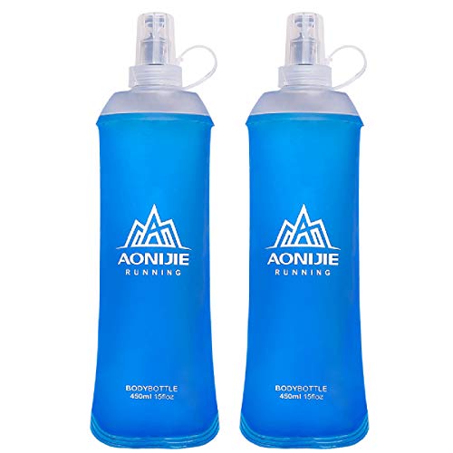 Azarxis TPU Faltbarer Soft Flask, BPA-Frei Trinkblase Trinkflaschen Wasserflasche für Trinkrucksack Fahrrad Klettern Sport (450ml - 2 Stück) von Azarxis