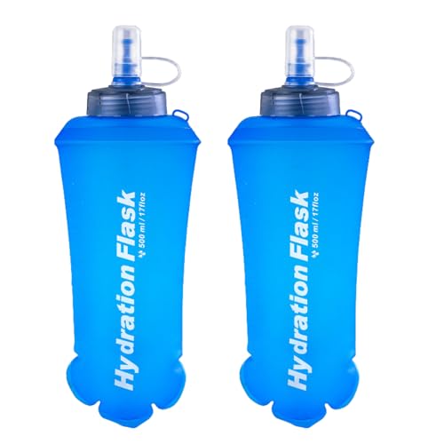 Azarxis TPU Faltbarer Soft Flask, BPA-Frei Trinkblase Trinkflaschen Wasserflasche für Trinkrucksack Fahrrad Klettern Sport (500ml - 2 Stück - Verbesserte Version) von Azarxis