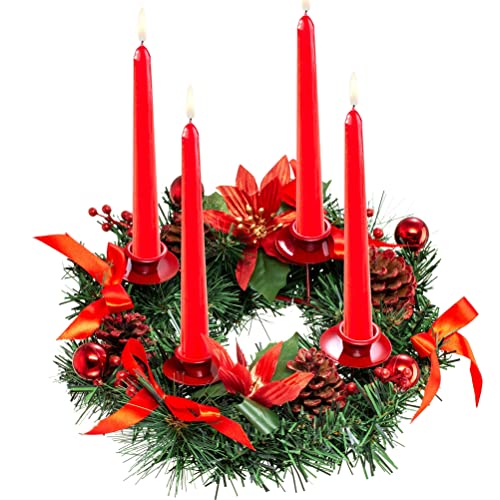 Azusumi Weihnachts-Adventskranz Tannenkranz Weihnachtsgesteck Dekorativer Kranz mit Kerzenhalter und Band (33cm) von Azusumi