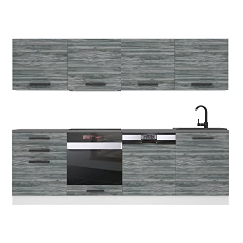 Belini Küchenzeile Küchenblock Alice - Küchenmöbel 240 cm Einbauküche Vollausstattung ohne Elektrogeräten mit Hängeschränke und Unterschränke, mit Arbeitsplatten, Glamour Wood von B BELINI GROUP