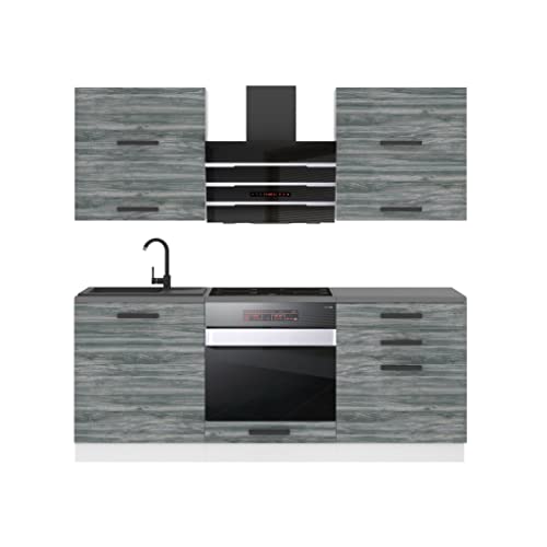 Belini Küchenzeile Küchenblock Emily - Küchenmöbel 180 cm Einbauküche Vollausstattung ohne Elektrogeräten mit Hängeschränke und Unterschränke, mit Arbeitsplatten, Glamour Wood von B BELINI GROUP