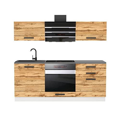 Belini Küchenzeile Küchenblock Sophia - Küchenmöbel 180 cm Einbauküche ohne Elektrogeräten mit Hängeschränke und Unterschränke, mit Arbeitsplatten, Wotan-Eiche von B BELINI GROUP