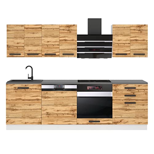 Belini Küchenzeile Küchenblock Susan - Küchenmöbel 240 cm Einbauküche Vollausstattung ohne Elektrogeräten mit Hängeschränke und Unterschränke, ohne Arbeitsplatten, Wotan-Eiche von B BELINI GROUP