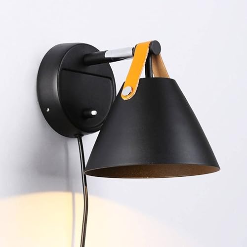 B·LED BARCELONA LED Wandlampe mit Kabel und Schalter, schwarze Steckdose mit Lederband, GU10-Sockel, für Schlafzimmer, Bett, Wohnzimmer, Nachttisch, L3054-N von B·LED BARCELONA LED