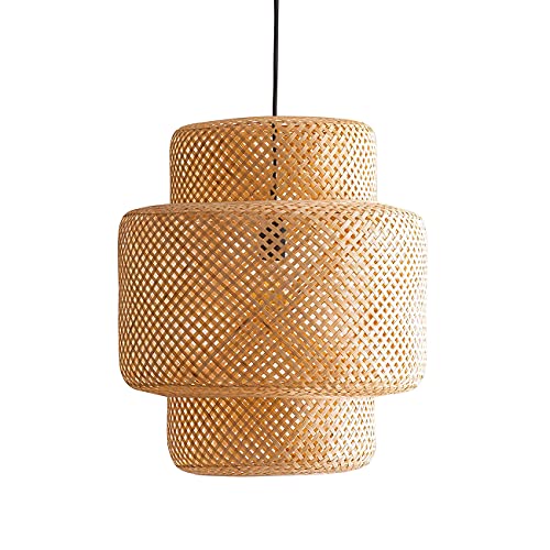 BarcelonaLED Vintage Nordic Natural Wicker Pendelleuchtenschirm Rattan-Bambusholz mit E27-Fassung für Esszimmer Wohnzimmer von B·LED BARCELONA LED