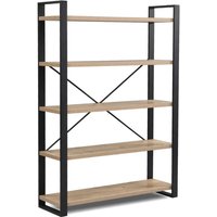 Bücherregal, Regal mit 5 Ebenen, Holzregal Eiche Optik, Standregal, Schuhregal, Lagerregal, Stahlgestell, 120 cm breit, für Wohnzimmer, Büro und von B&D HOME