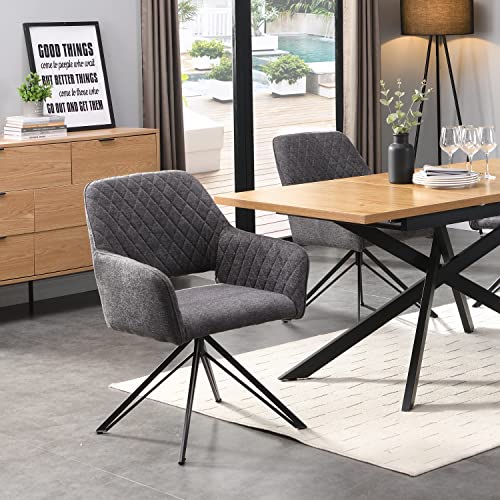 B&D home Esszimmerstuhl JASCHA | Drehstuhl Armlehnenstuhl Polsterstuhl Loungesessel für Küche, Esszimmer, Büro | Industrial modern Design | Webstoff Anthrazit, 1 Stück, 11114-ANTR-1 von B&D home