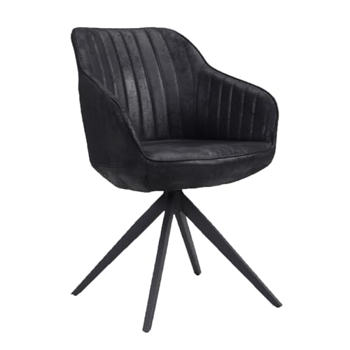 B&D home Esszimmerstuhl ARVIT | Chefsessel Bürosessel Loungesessel Drehstuhl für Esszimmer, Büro, Küche | Industrial modern Design | Wildleder Optik, schwarz, 11102-SCHW-1 von B&D home