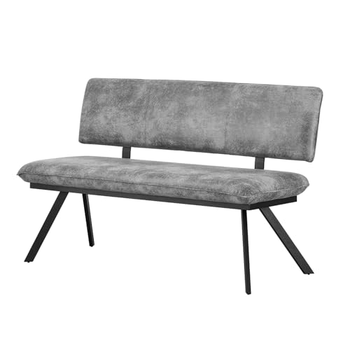 B&D home Sitzbank Juna | Esszimmerbank 160cm gepolstert mit Rückenlehne Metallgestell für Esszimmer, Flur, Garderobe | Industrial modern Design | Wildleder Optik Grau, 11310-160-GRAU von B&D home