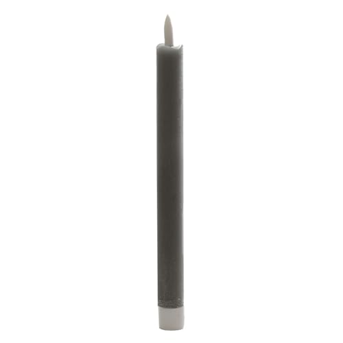 B & S LED Echtwachs Stabkerze 24.5 cm mit Flackereffekt und Timer grau von B & S