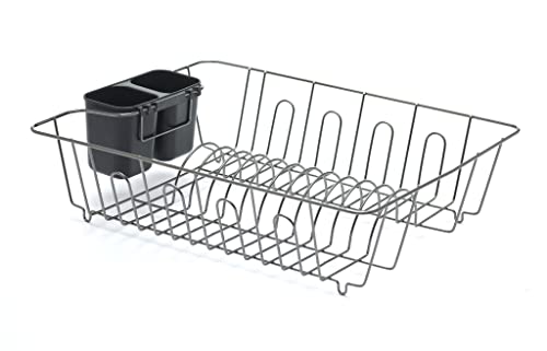B&Z Geschirr-Abtropfgestell aus Nickel, mit Abtropfschale und Besteckhalter, aus Metall, für die Arbeitsplatte, verchromt, schwarz, rostfrei, attraktiv, strapazierfähig von B & Z