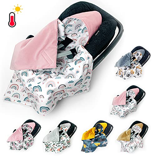 BABEES Einschlagdecke für Babyschale Autositz FRÜHLING Sommer, Universal, Velvet Baby Decke mit Klettverschluss Babytragen leicht Übergangssaison Rainbow von BABEES