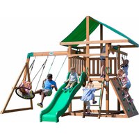 Backyard Discovery - Grayson Peak Spielturm aus Holz xxl Spielhaus für Kinder mit Rutsche, Schaukel, Kletterwand & Nestschaukel Stelzenhaus für den von BACKYARD DISCOVERY