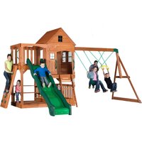 Backyard Discovery Spielturm Holz Hillcrest XXL Spielhaus für Kinder mit Rutsche, Sandkasten, Schaukel, Kletterwand und Picknicktisch Stelzenhaus für von BACKYARD DISCOVERY