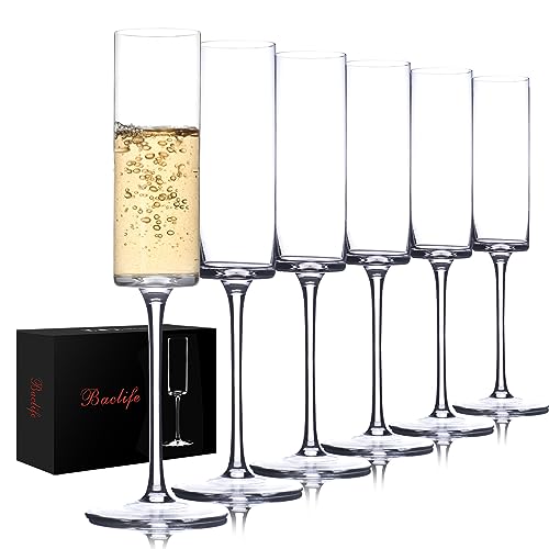 BACLIFE Kristall-Champagnerflöten, mundgeblasene Champagnergläser mit langem Stiel, elegantes Sektglas, einzigartiges Geschenk für Geburtstag, Hochzeit, Jahrestag, 200 ml, transparent, 6 Stück von BACLIFE